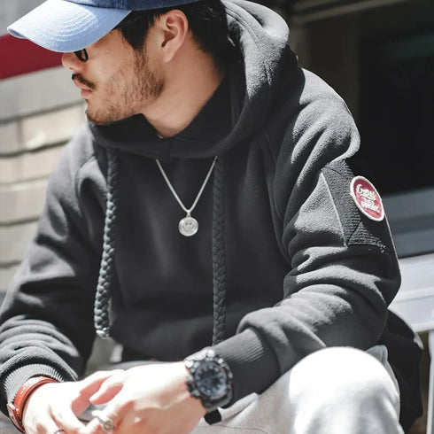 Autumn Winter Casual Heavyweight Hoodie – Black Versatile Thickened Fleece Pullover Loose Warm Hooded Sweatshirt